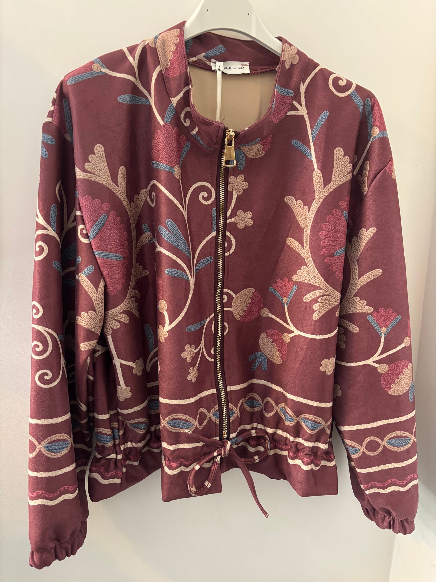 Suede Style Bomber Jacket in Burgundy