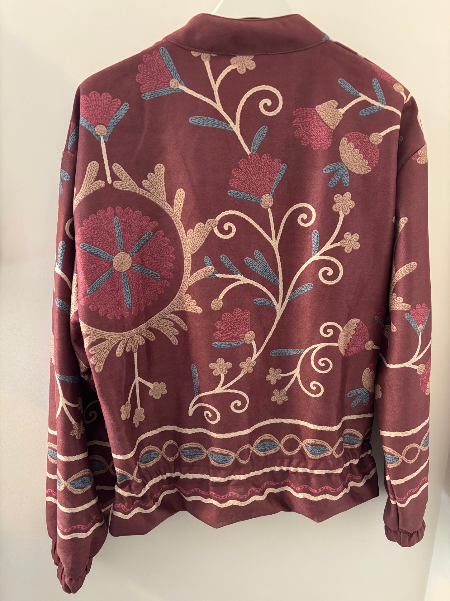 Suede Style Bomber Jacket in Burgundy