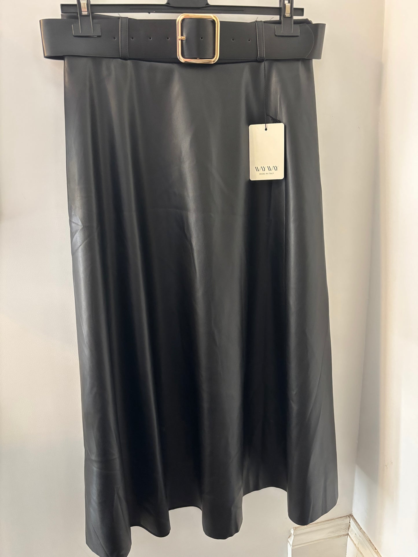 Leather Look Skirt with Belt in Black