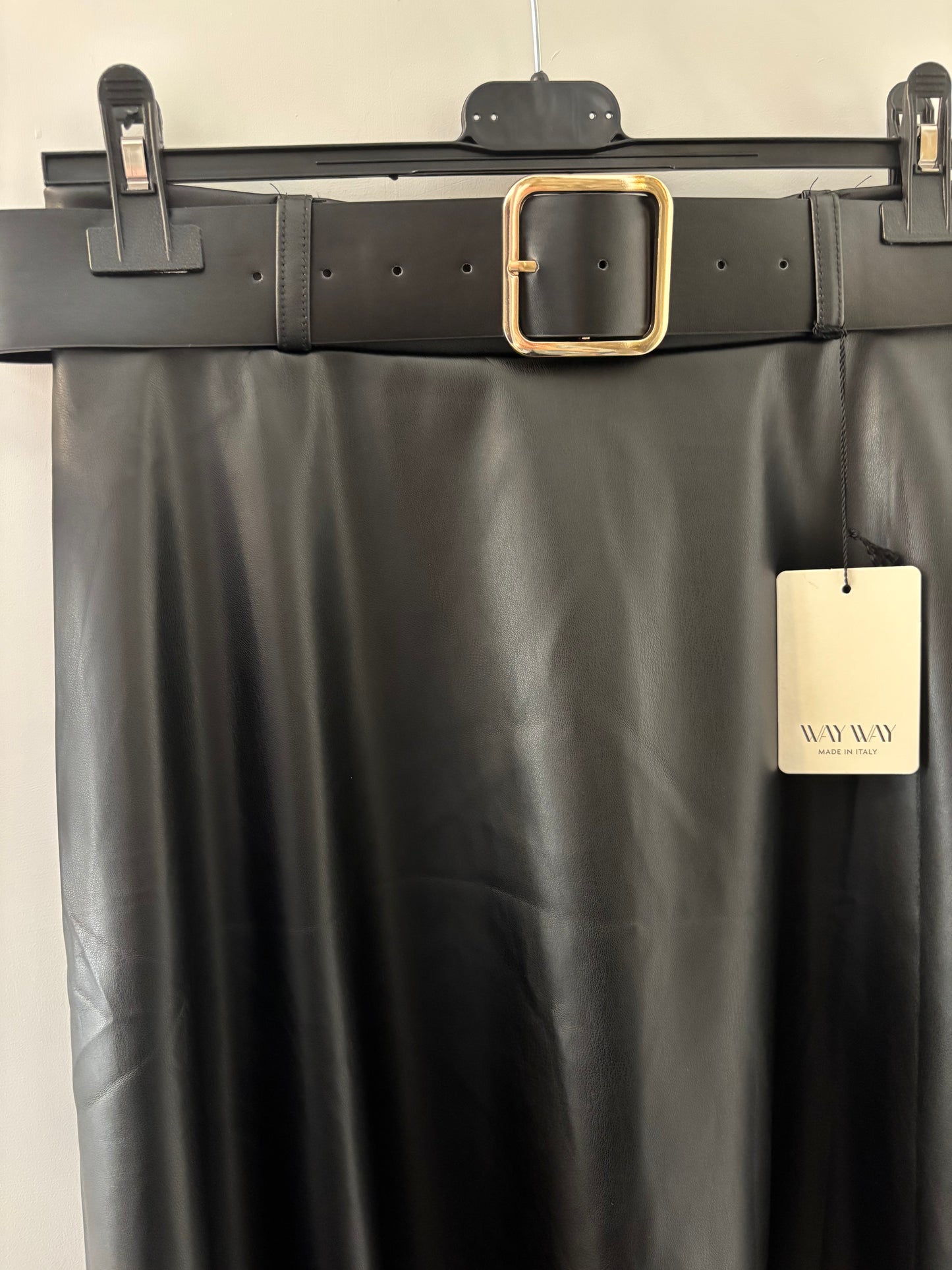 Leather Look Skirt with Belt in Black