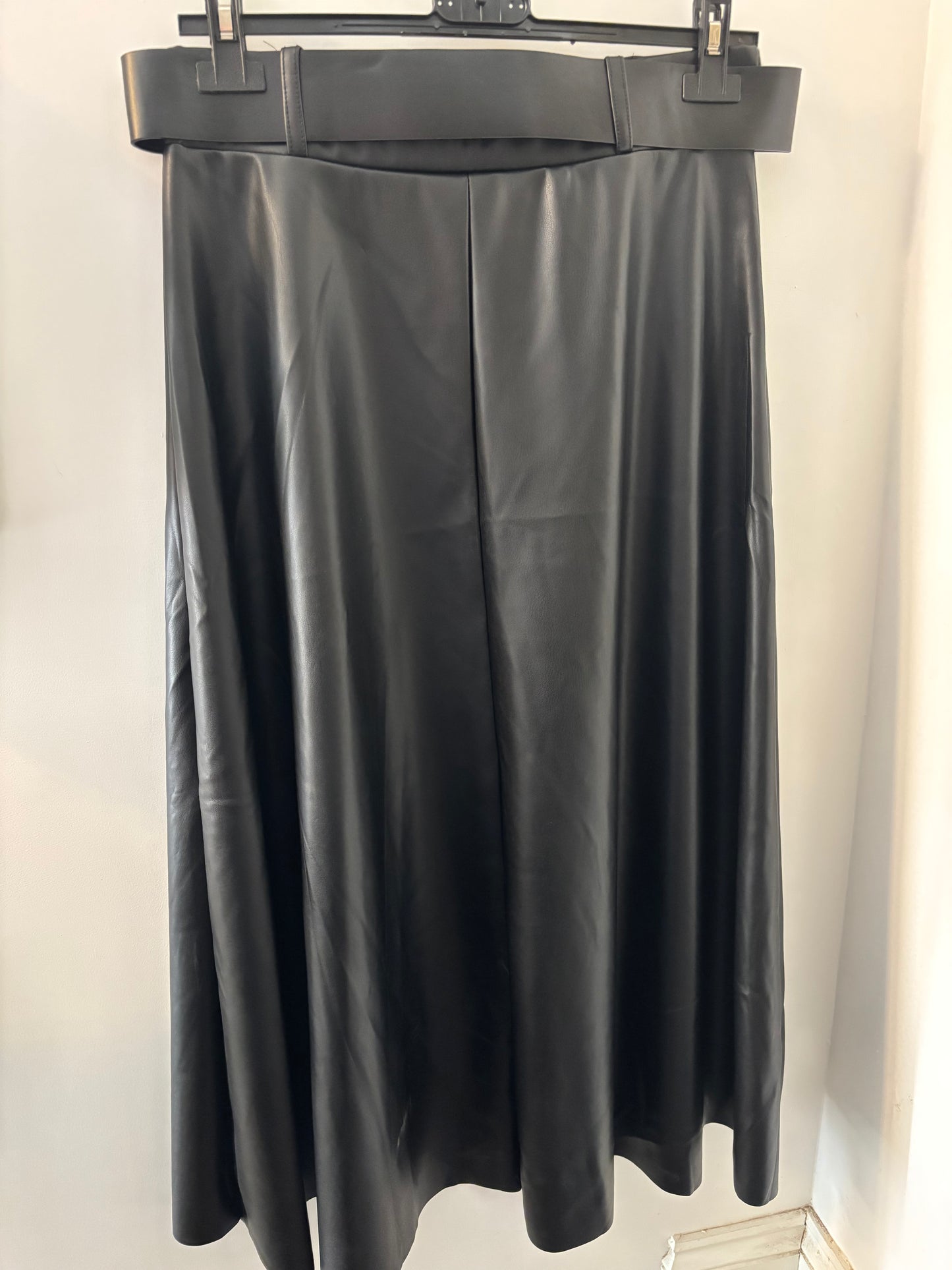 Leather Look Skirt with Belt in Black