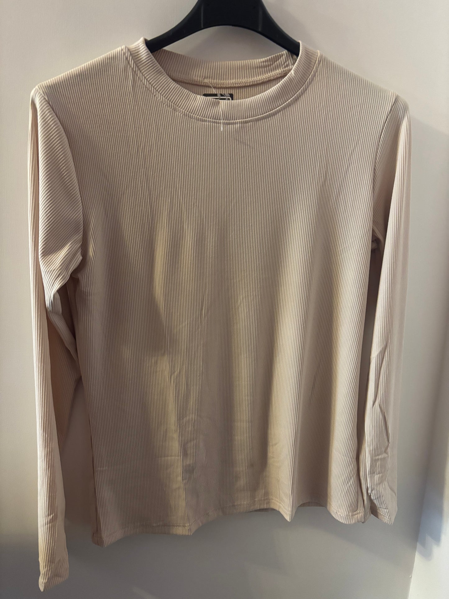Basic Ribbed Long Sleeve Top in Beige
