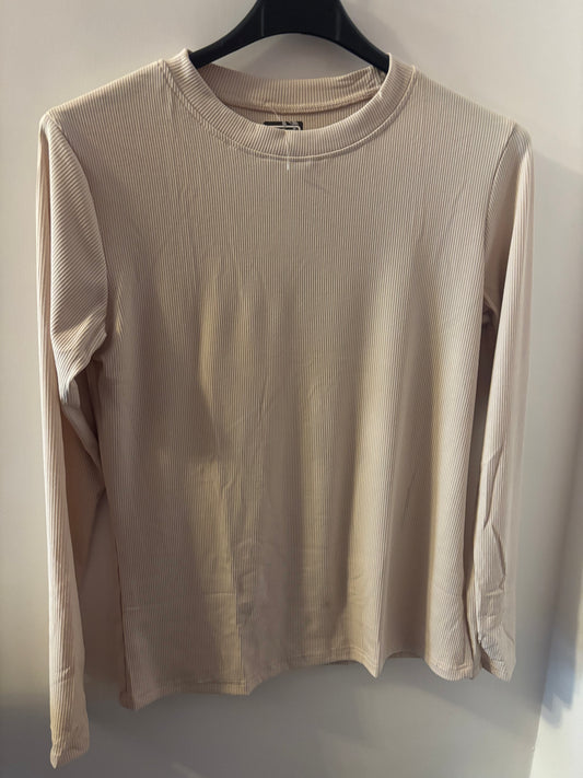 Basic Ribbed Long Sleeve Top in Beige