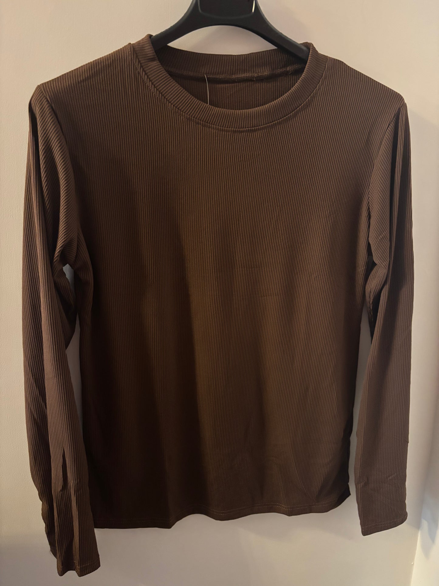 Basic Ribbed Long Sleeve Top in Brown