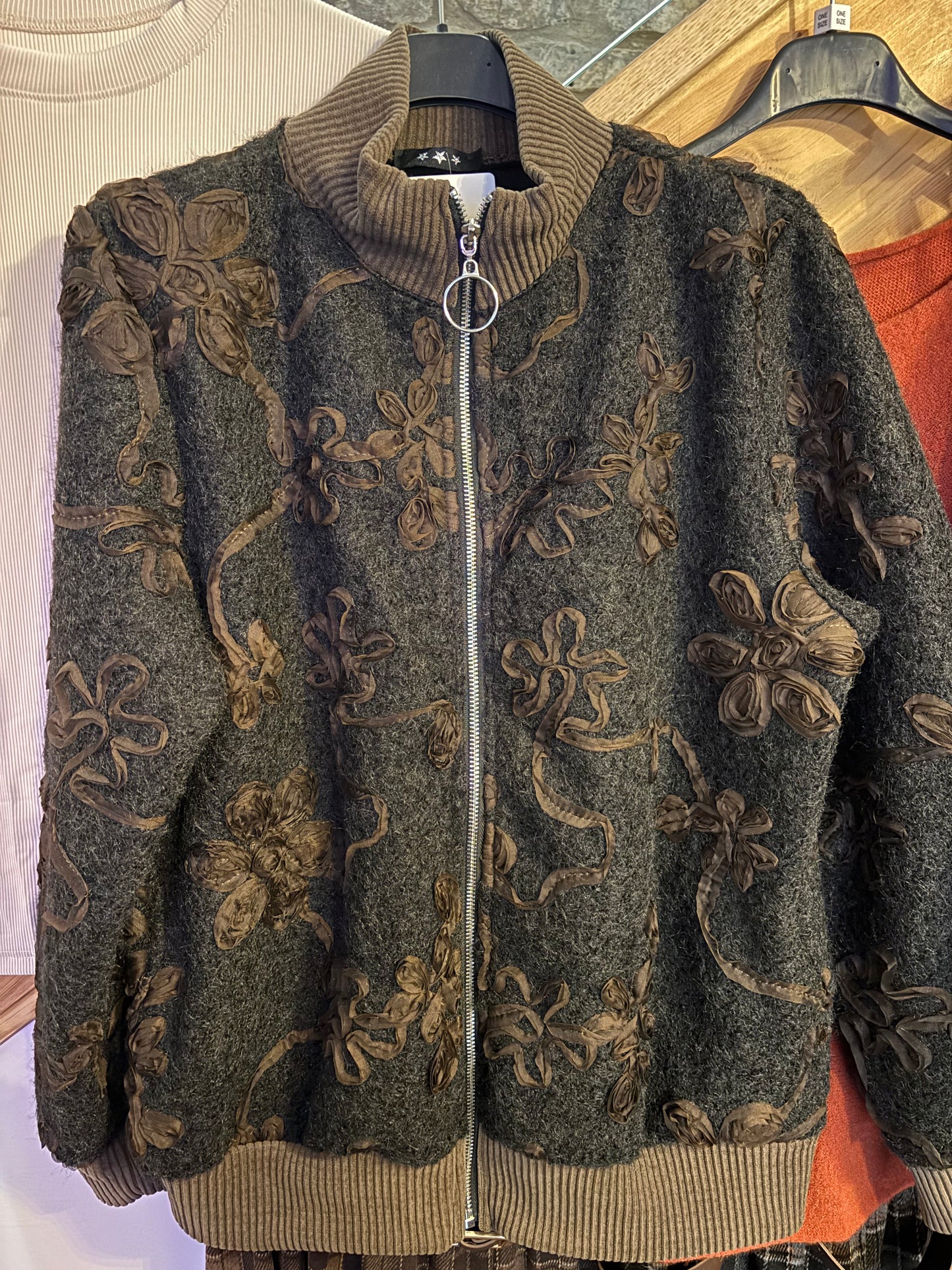Patterned Zip Bomber Jacket in Black