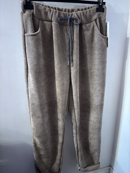Soft Cord Style Joggers in Taupe