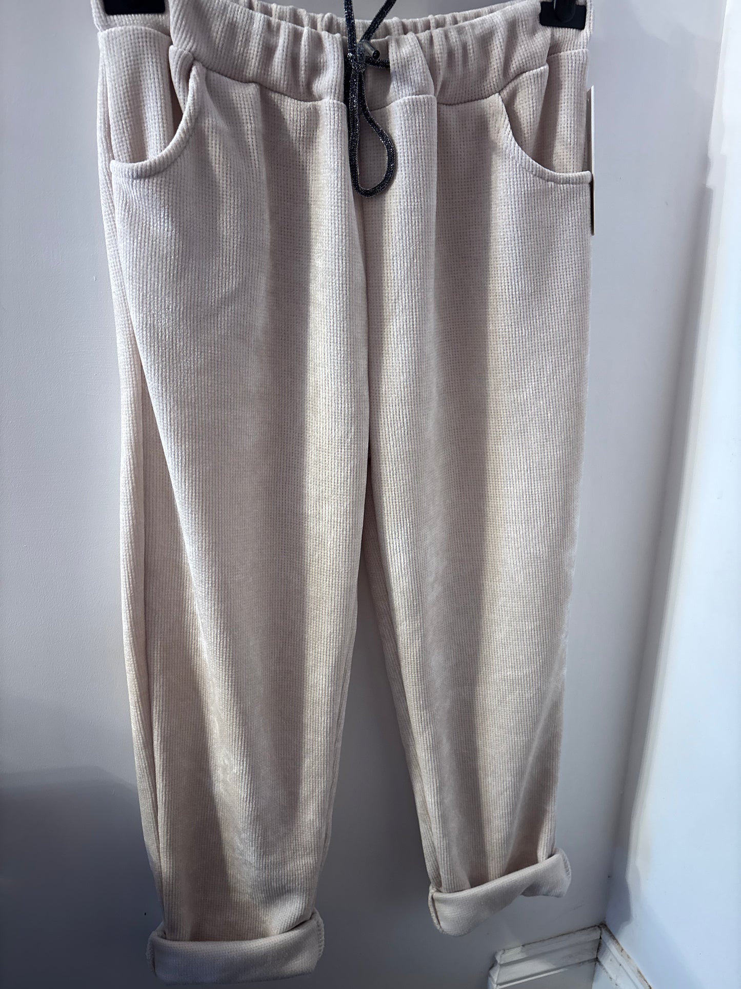 Soft Cord Style Joggers in Beige