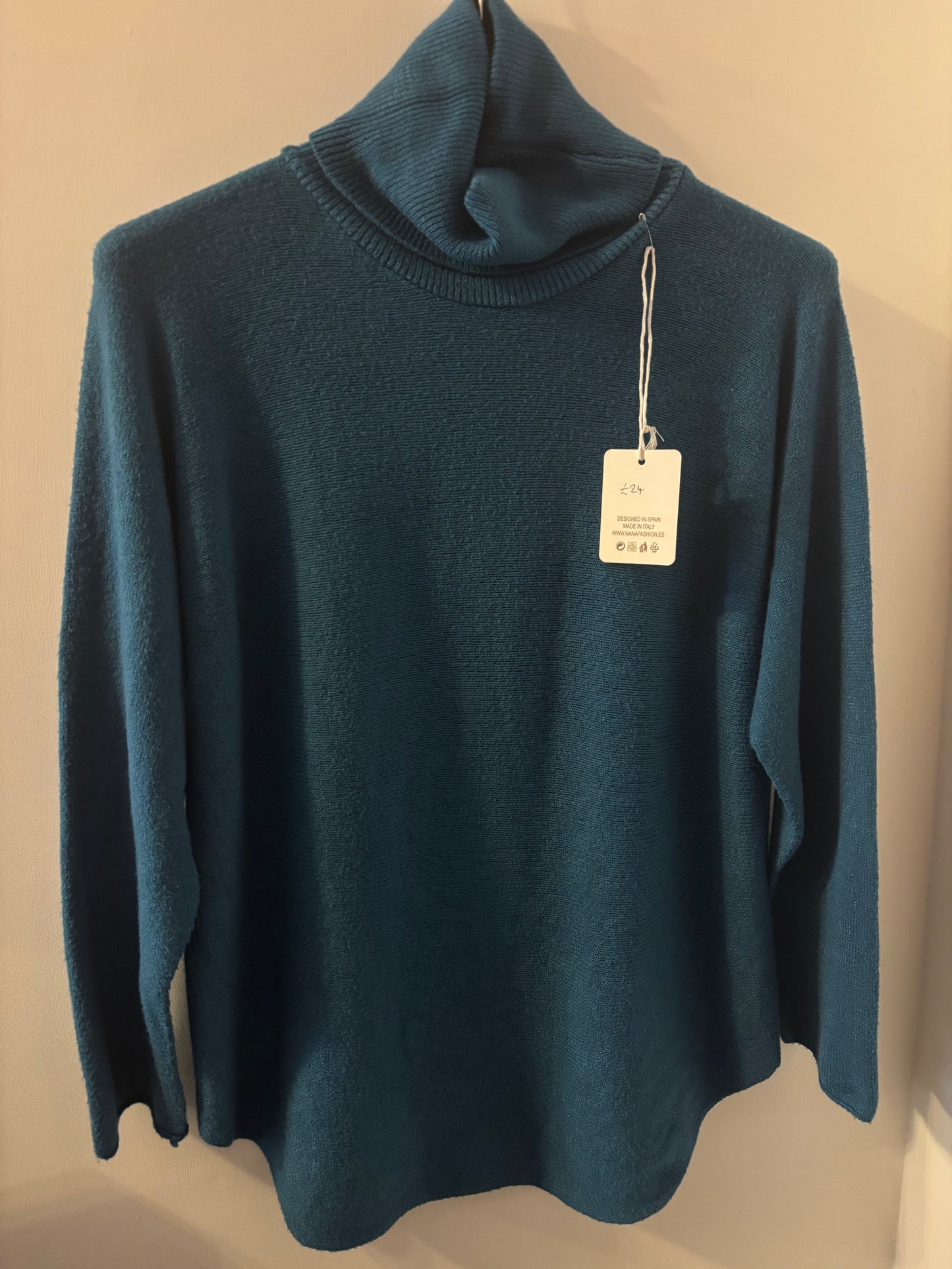 Roll Neck Jumper in Petrol