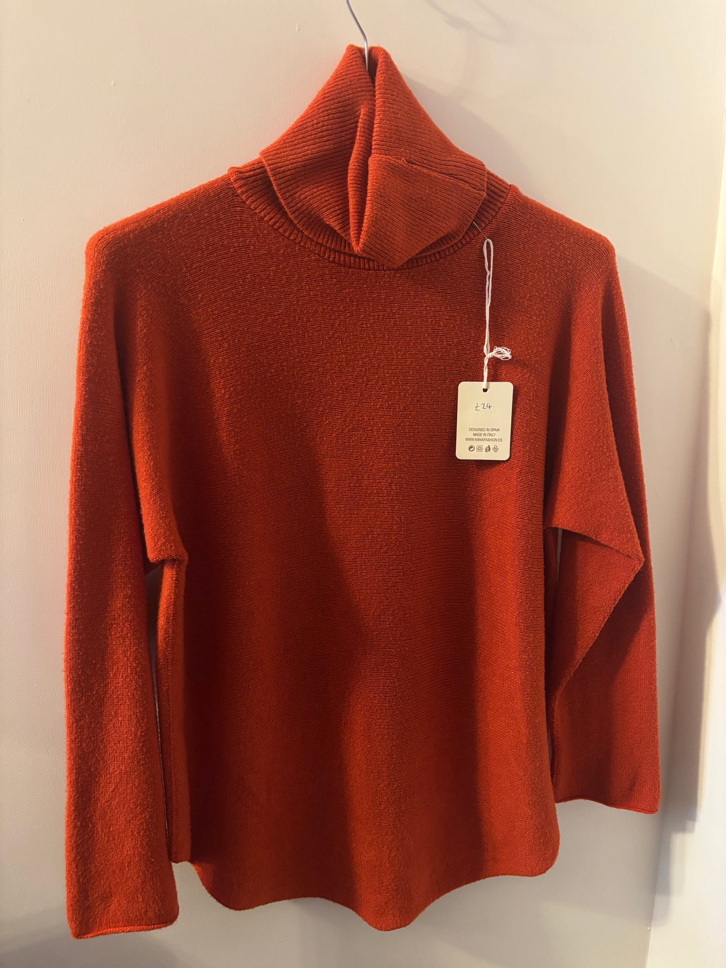 Roll Neck Jumper in Rust Orange