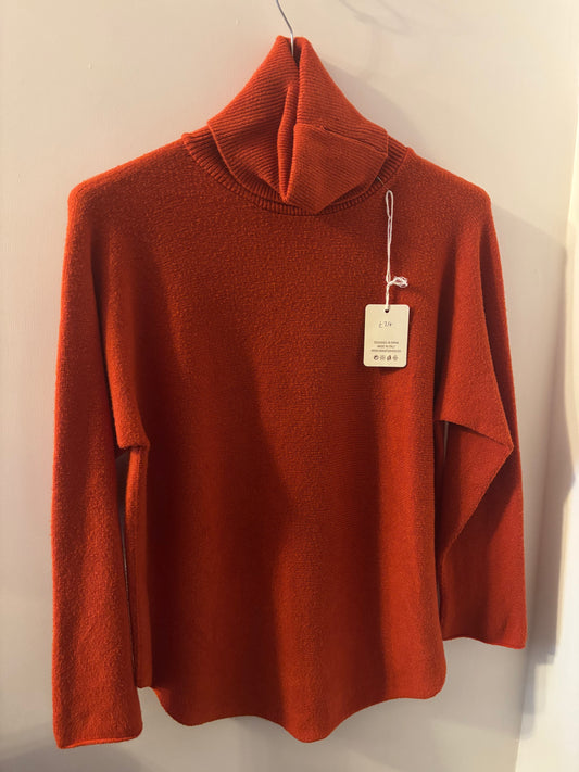 Roll Neck Jumper in Rust Orange