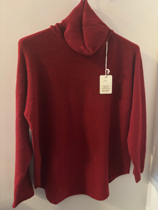 Roll Neck Jumper in Red