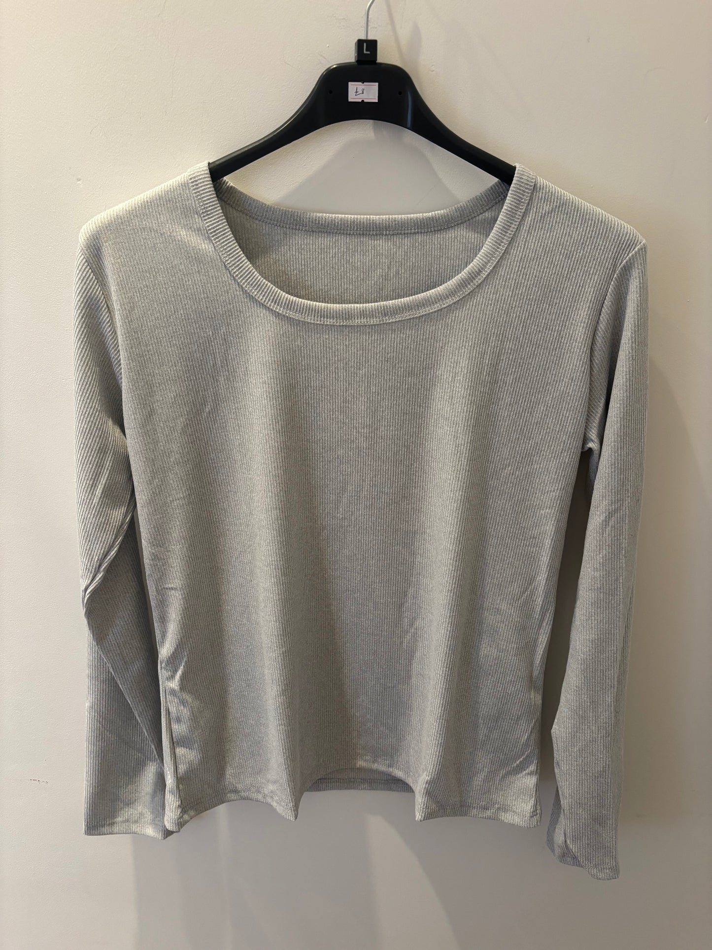 Ribbed Round Neck Top in Grey