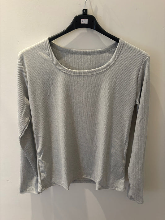 Ribbed Round Neck Top in Grey