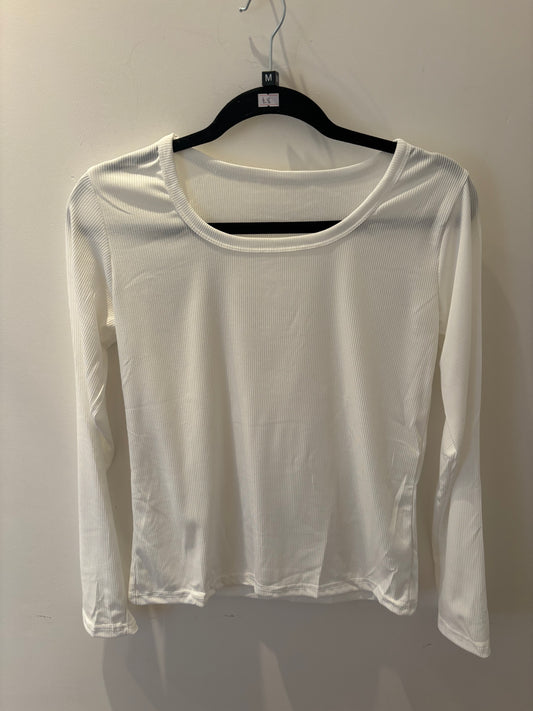 Ribbed Round Neck Top in White