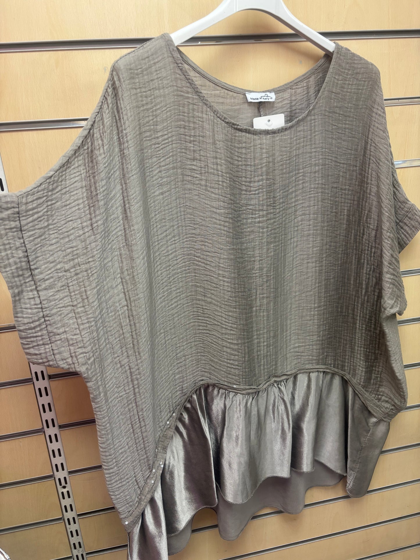 Satin Panel Sequin Blouse Top in Mocha