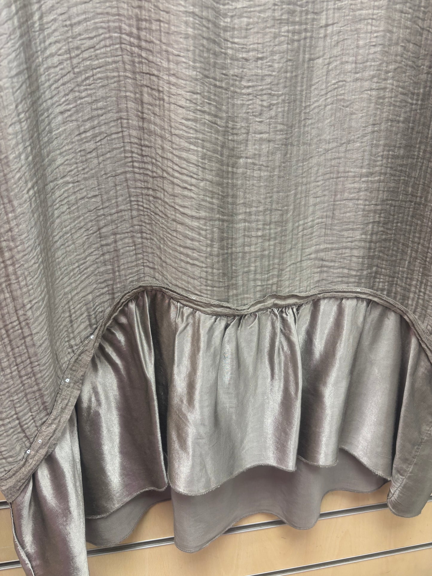 Satin Panel Sequin Blouse Top in Mocha