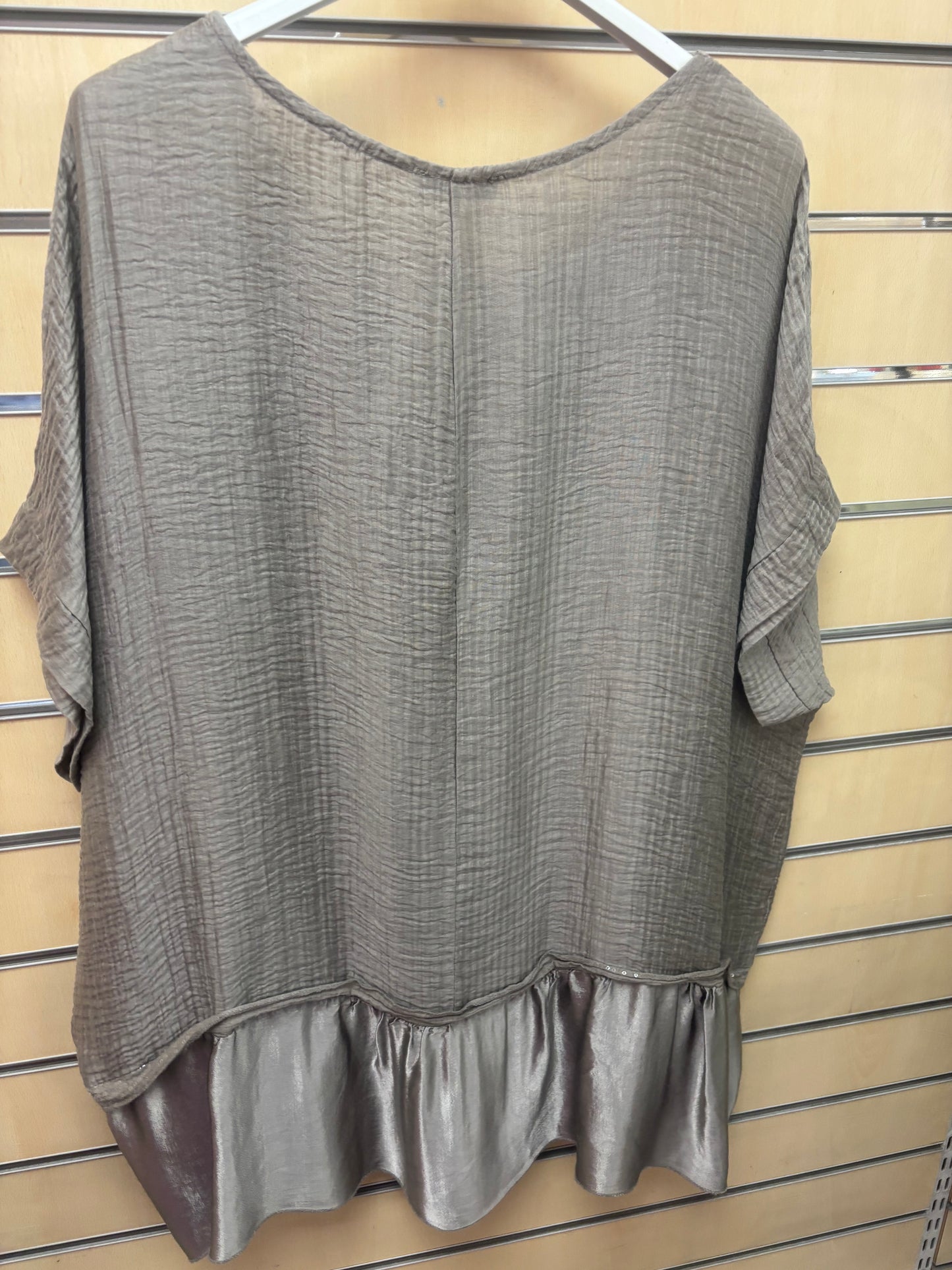 Satin Panel Sequin Blouse Top in Mocha