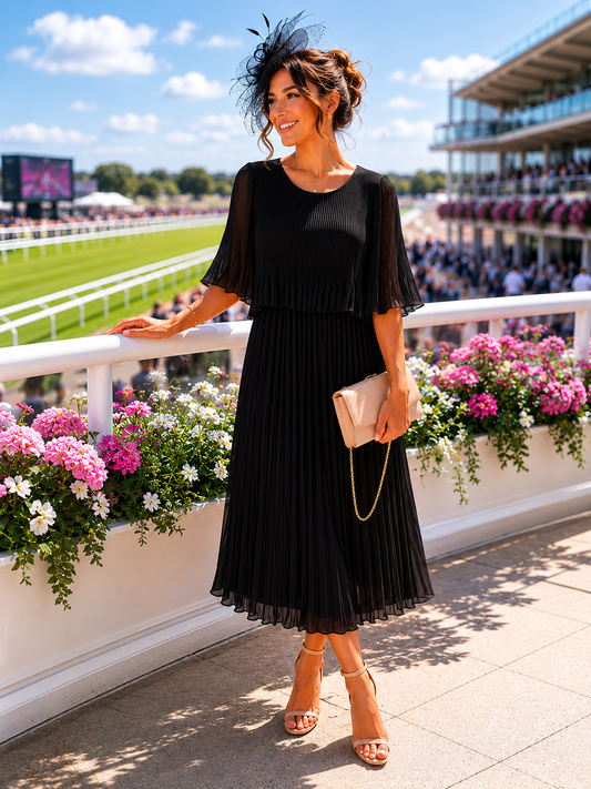 Pleated Dress in Black | One Size 8-16