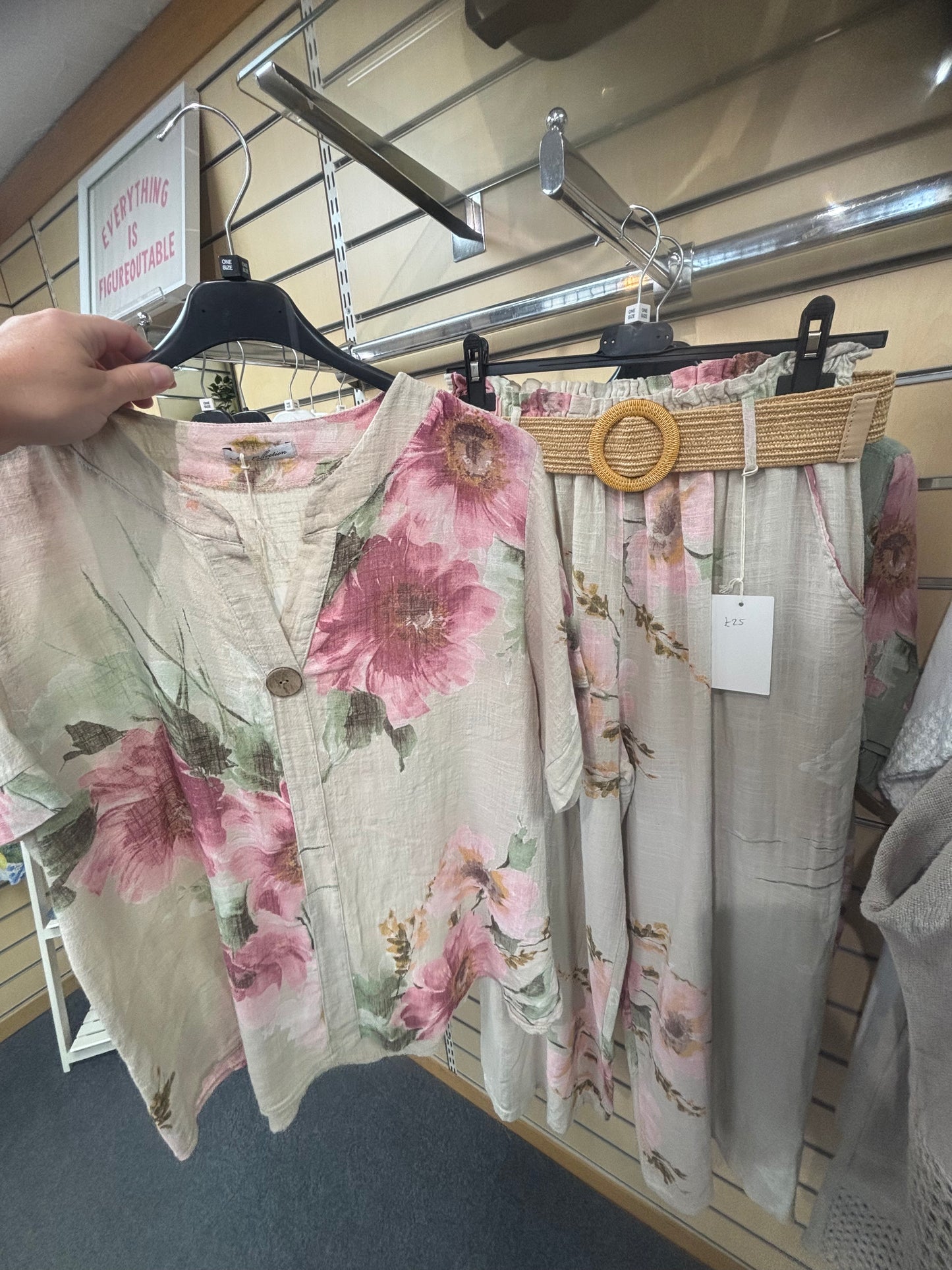 Cotton Floral Belted Set in Stone