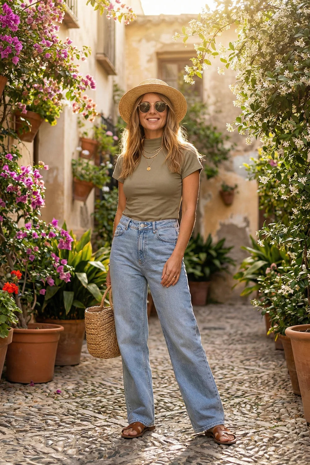 Softline Stretch High Neck T-shirt in Olive