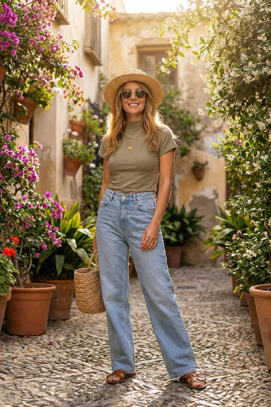 Softline Stretch High Neck T-shirt in Olive