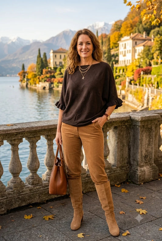 Frill Sleeve Jumper in Chocolate