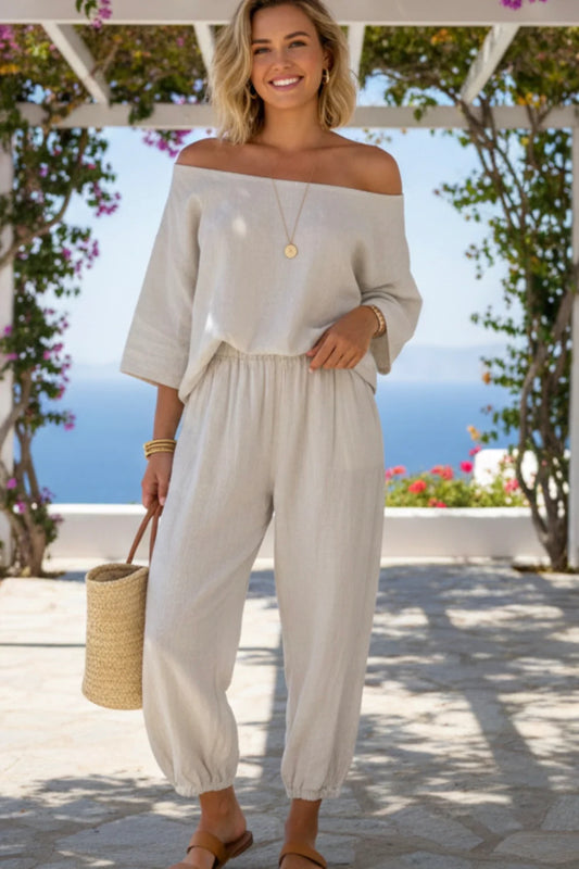 Harem Cotton Half Lined Trousers in Beige