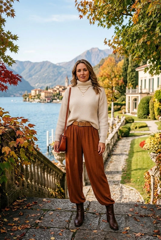 Jersey Elasticated Hem Trousers in Rust