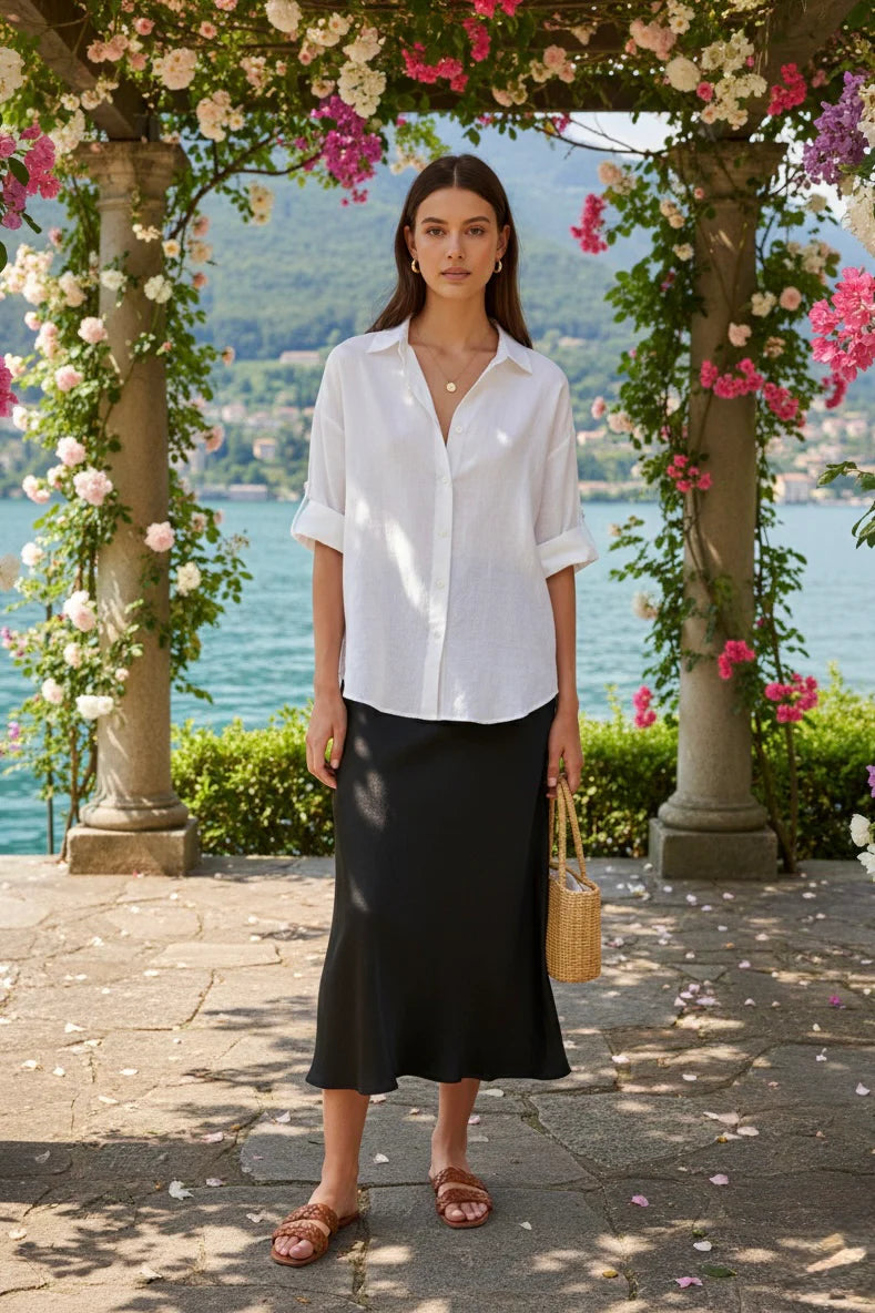 Plain Satin Skirt in Black