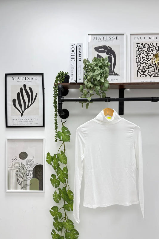 Soft Stretch High Neck T-Shirt in White