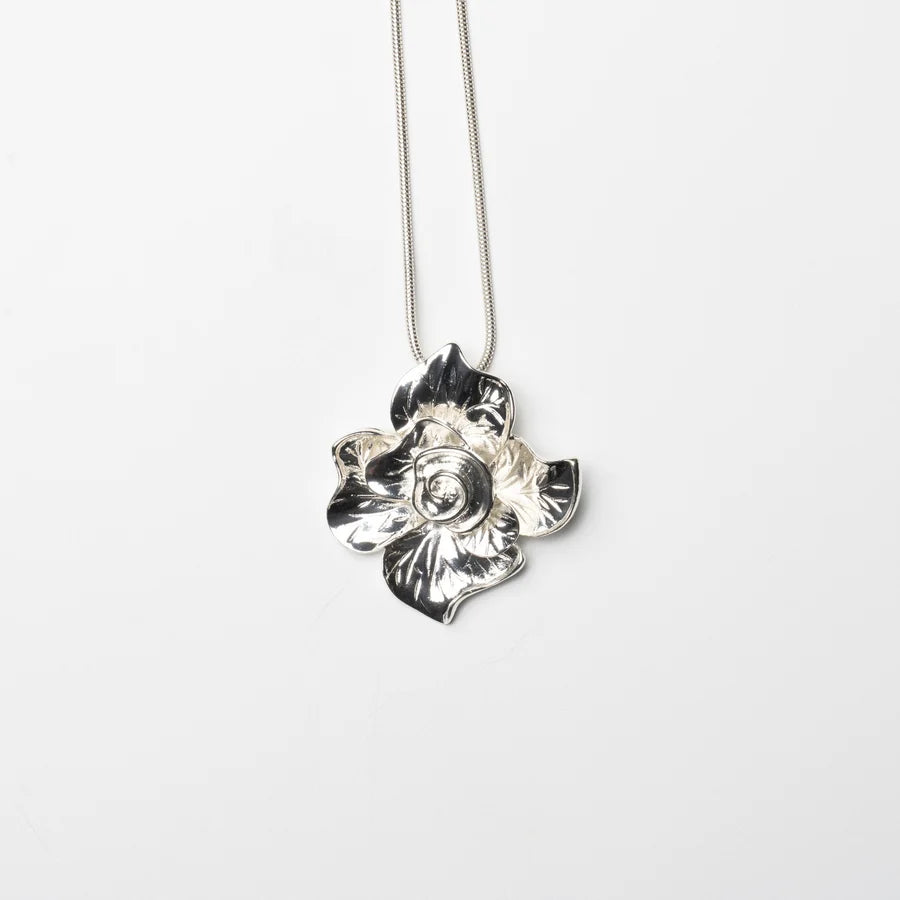 Rose Flower Pendant Long Necklace in Silver Colour
