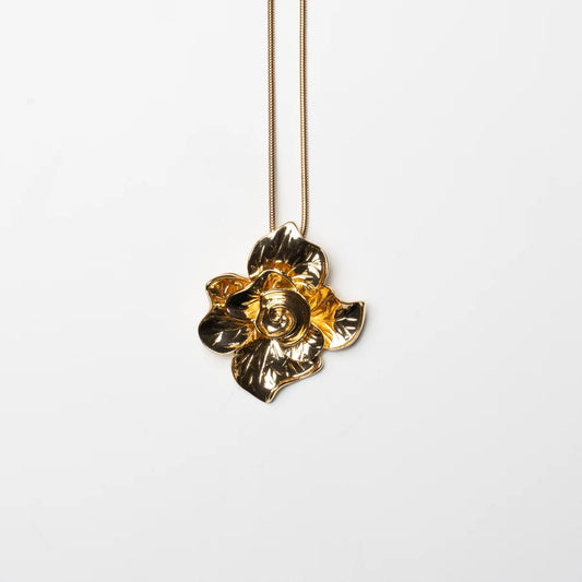 Rose Flower Pendant Long Necklace in Gold Colour