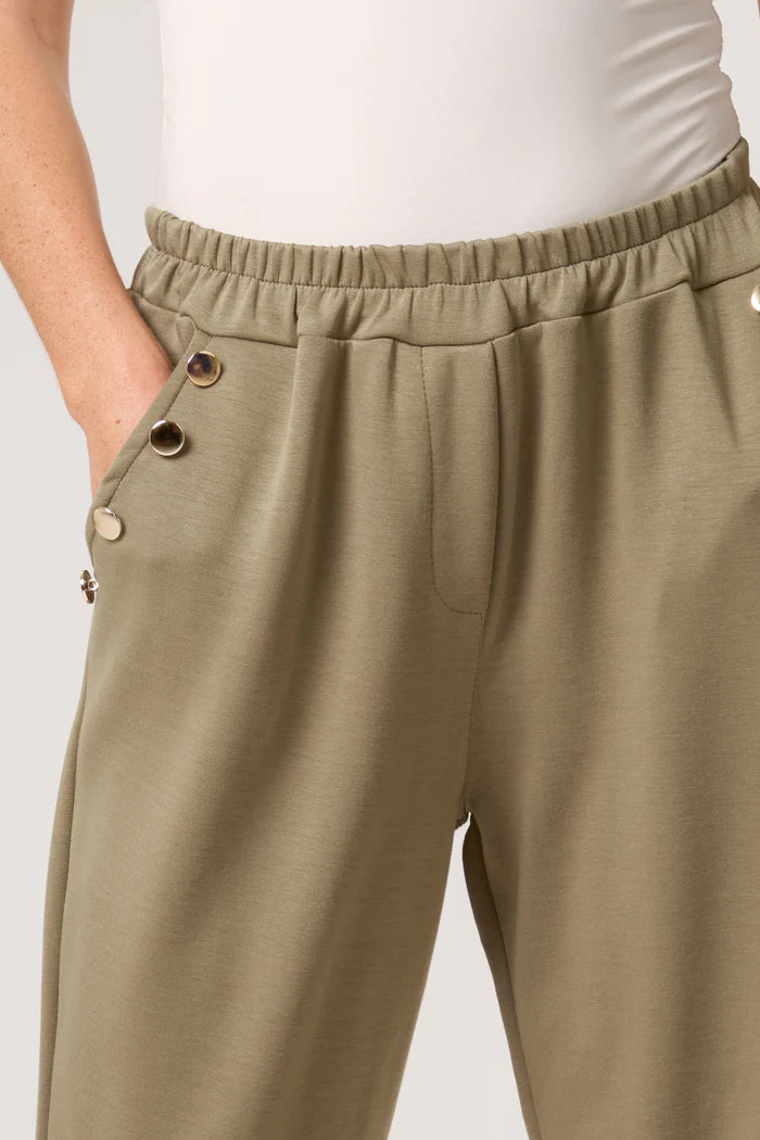 Gold Button Soft Touch Trousers in Khaki
