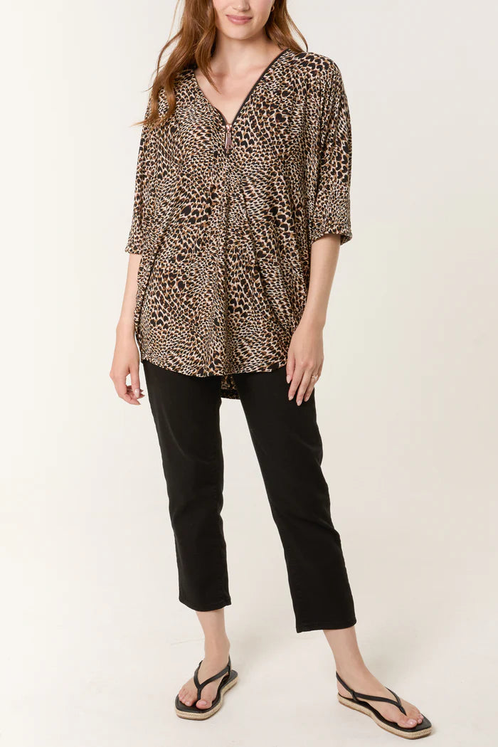 Animal Print Zip Front Top