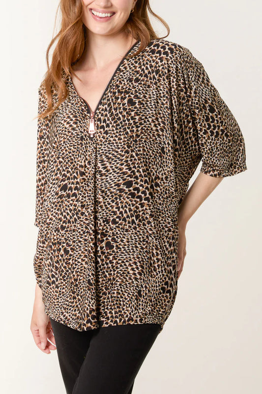 Animal Print Zip Front Top