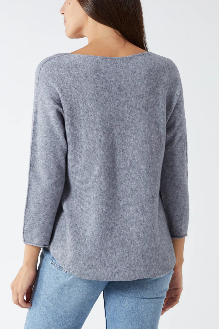Soft Touch V Neck Jumper in Mid Grey