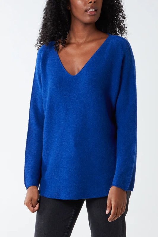 Soft Touch V Neck Jumper in Royal Blue