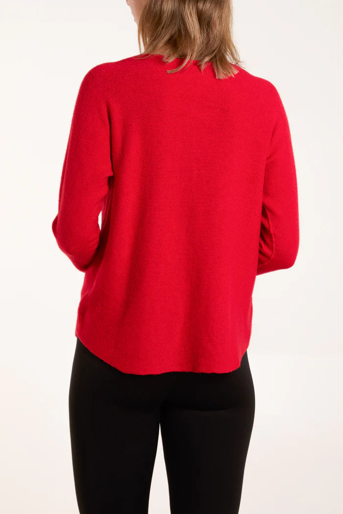 Round neck fine knit jumper in Red