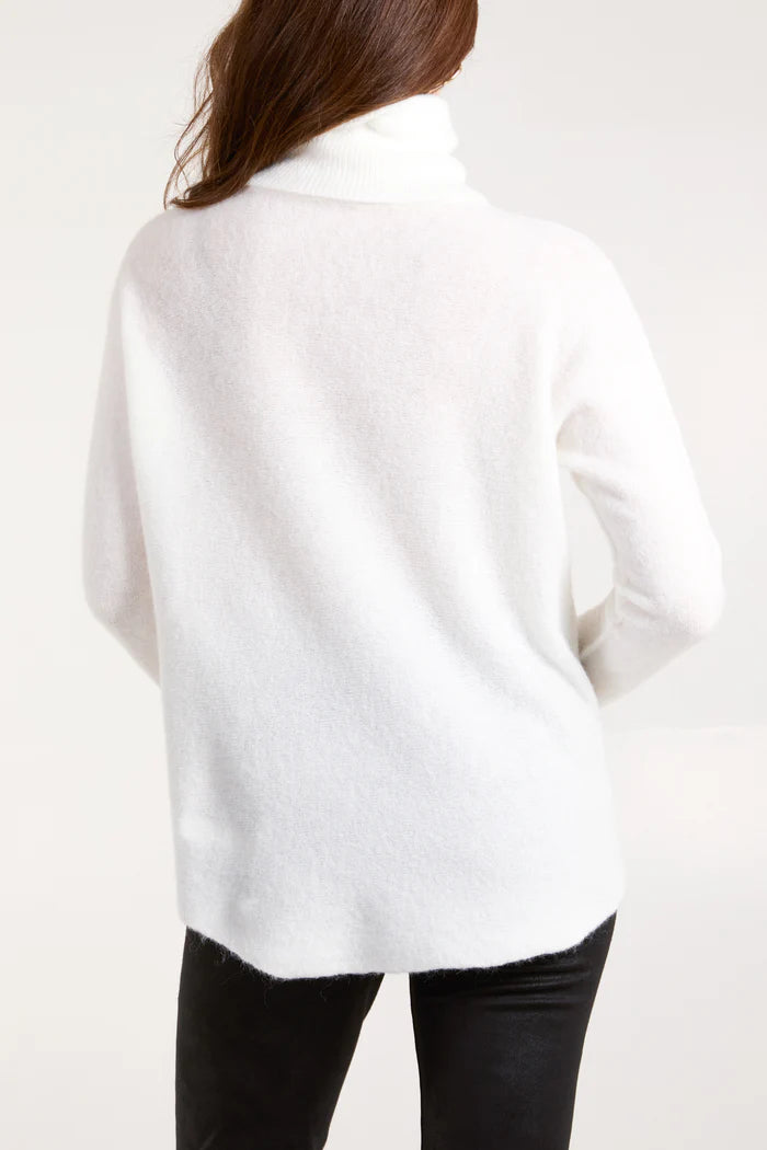 Roll neck soft touch jumper in Cream