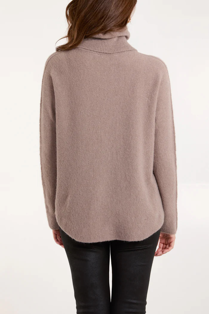 Roll neck soft touch jumper in Mocha