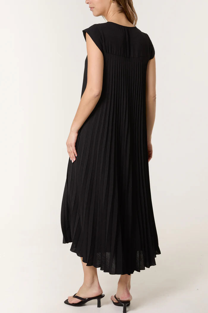 Black Pleated Midi Dress