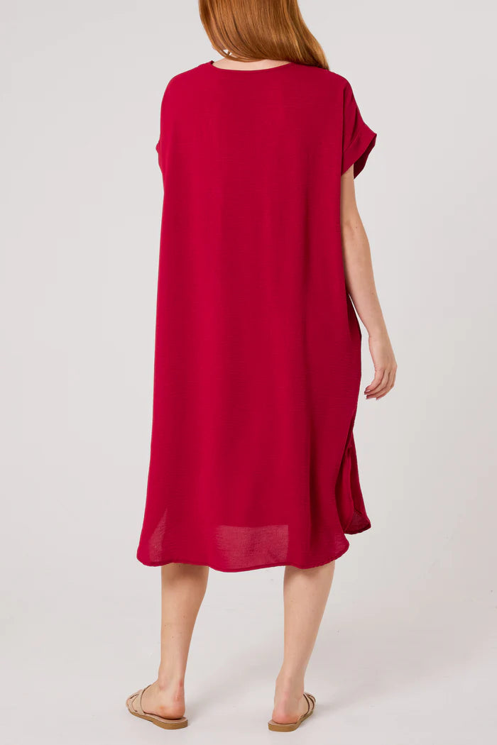 V Neck Short Sleeve Dress in Wine