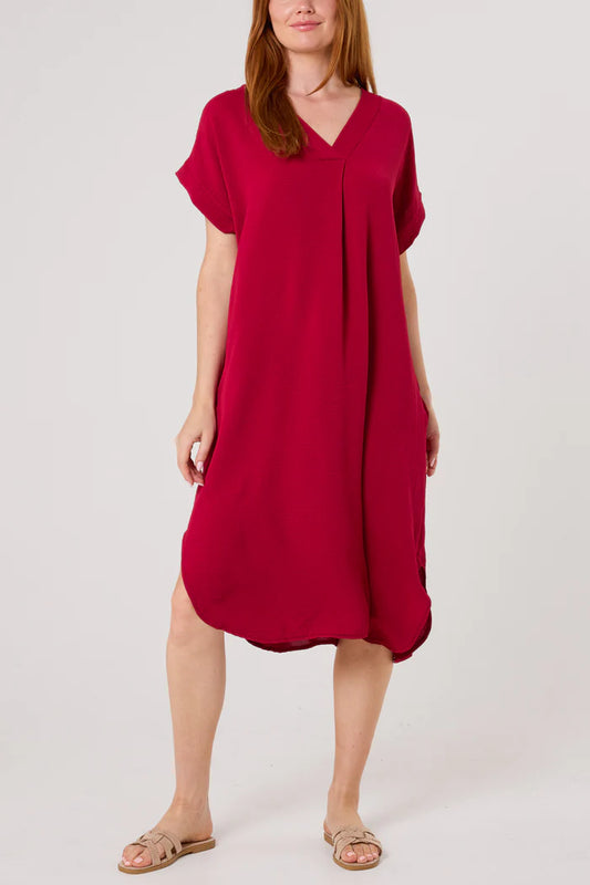 V Neck Short Sleeve Dress in Wine