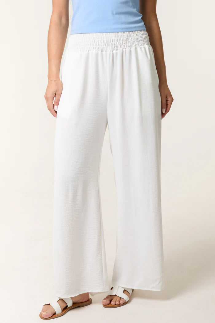 Wide Leg Elasticated Trousers with Pockets in White
