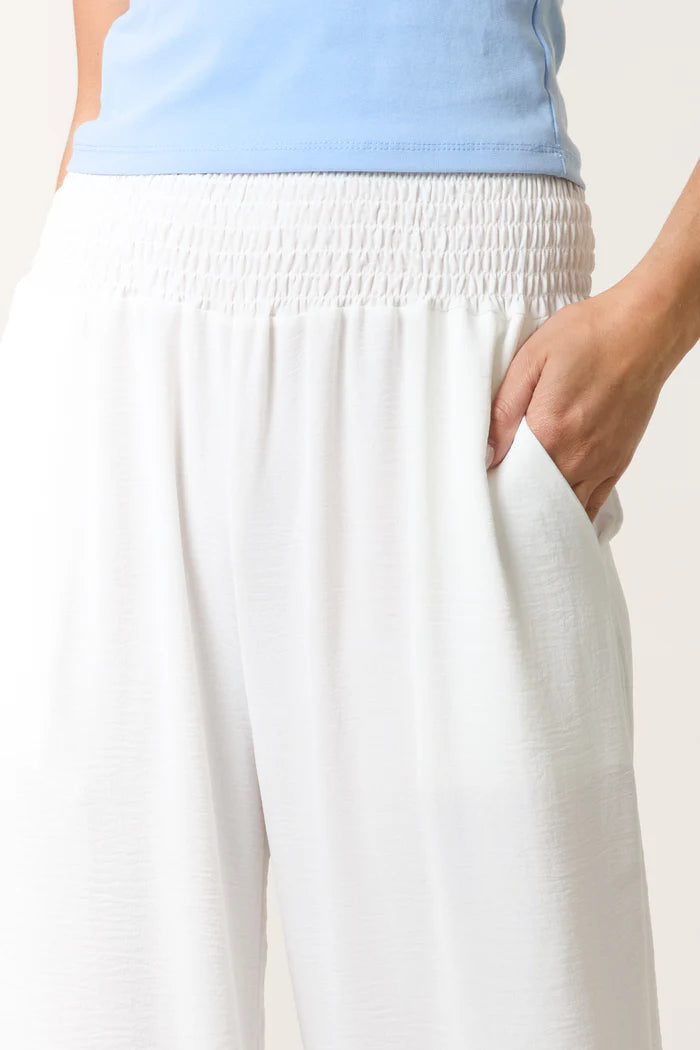 Wide Leg Elasticated Trousers with Pockets in White
