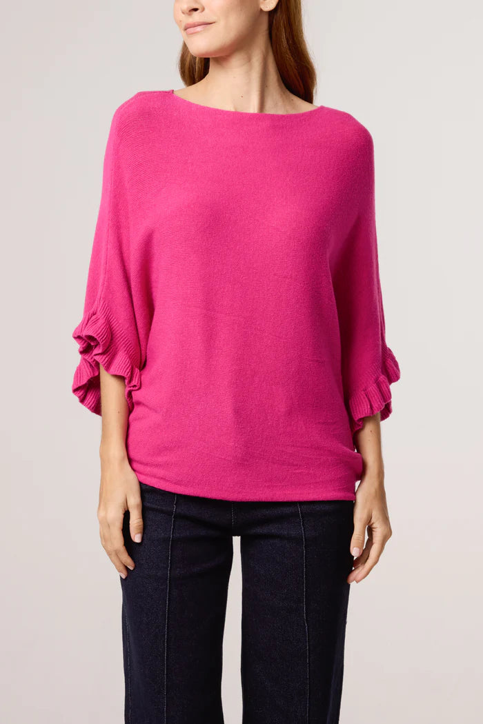 Ruffle Short Sleeve Knit Top in Pink