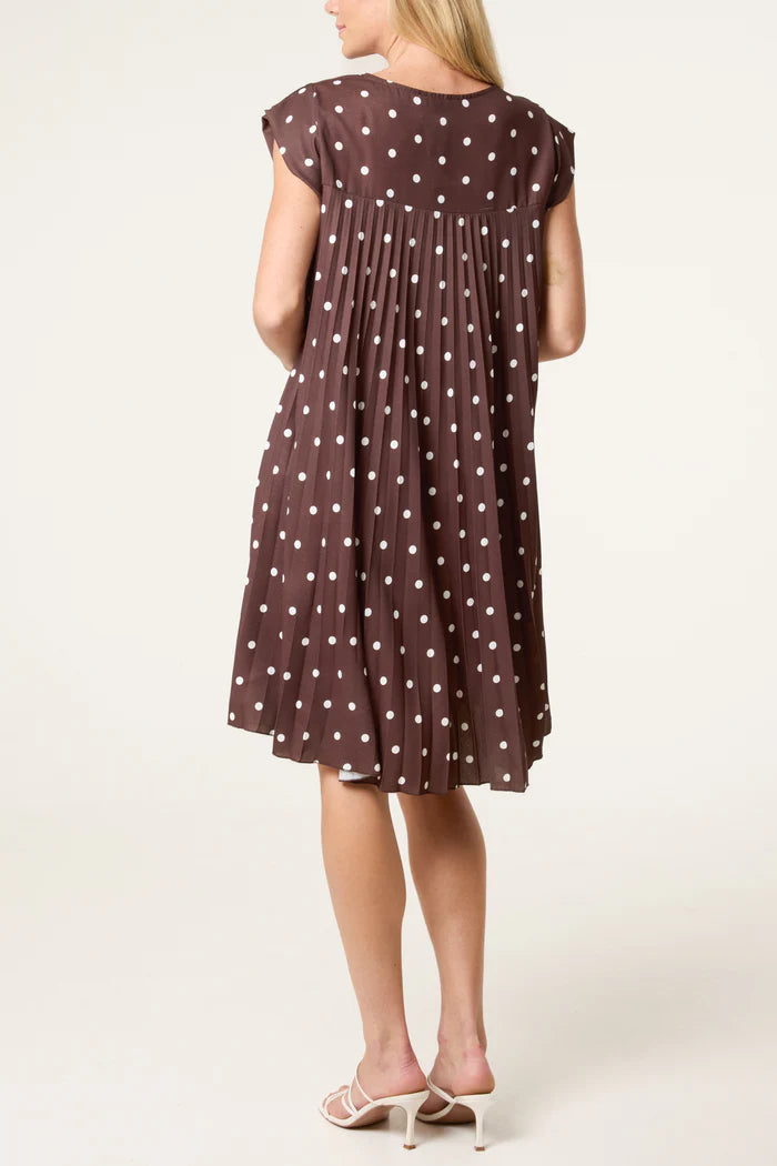 Cap Sleeve Polka Dot Mini Dress in Chocolate