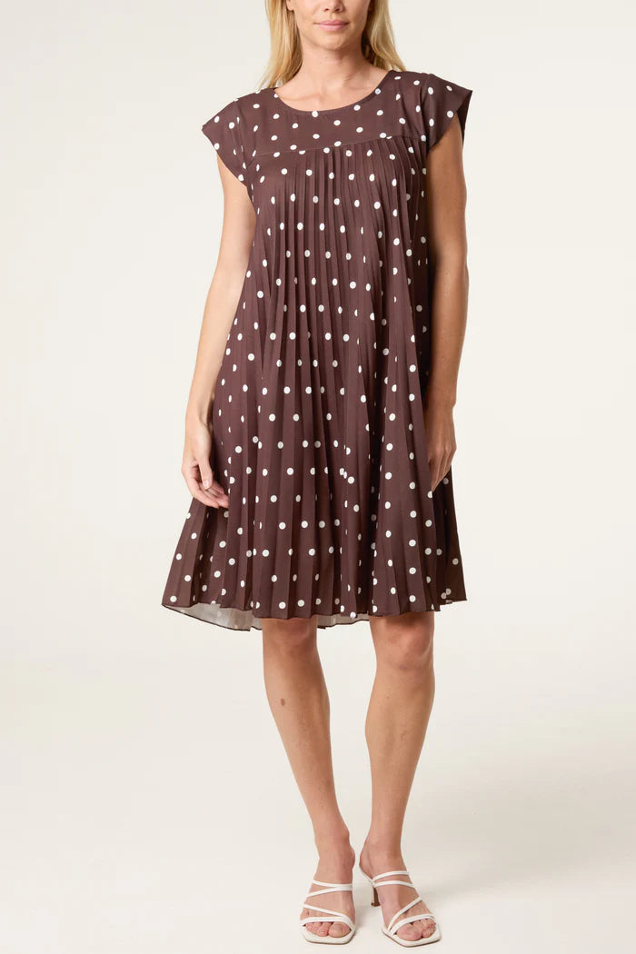 Cap Sleeve Polka Dot Mini Dress in Chocolate