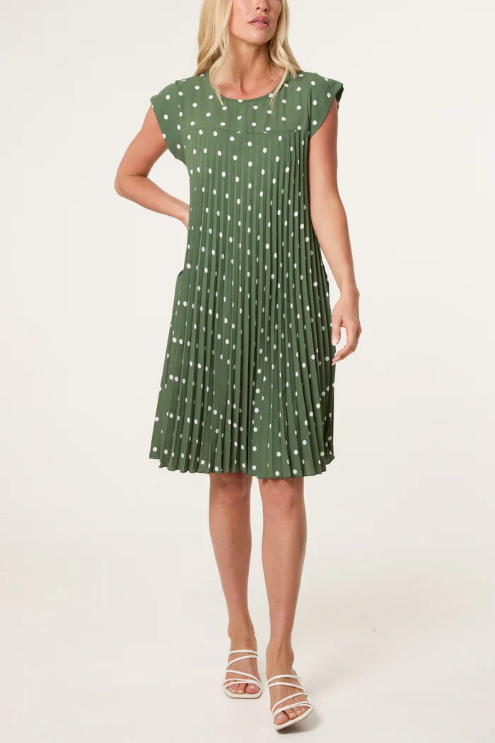 Cap Sleeve Polka Dot Mini Dress in Green