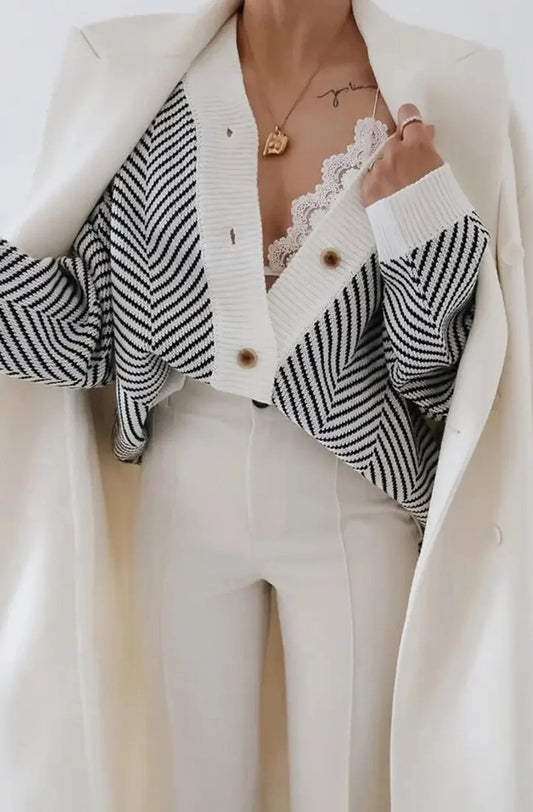 Striped Long Sleeve Button Cardigan